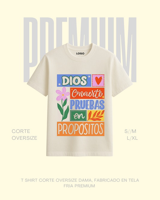 T-shirt premium Dios convierte pruebas en propositos
