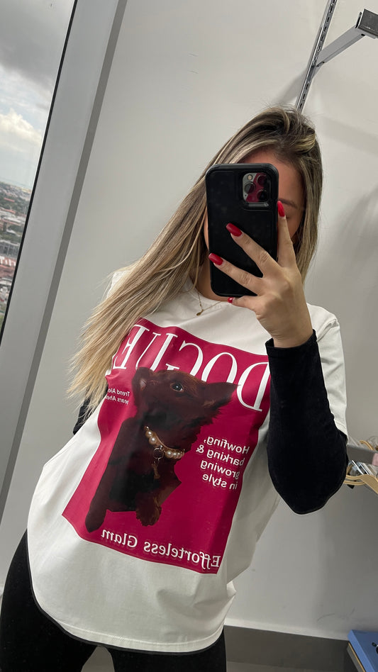 T SHIRT DOGUE CUADRO FUCSIA